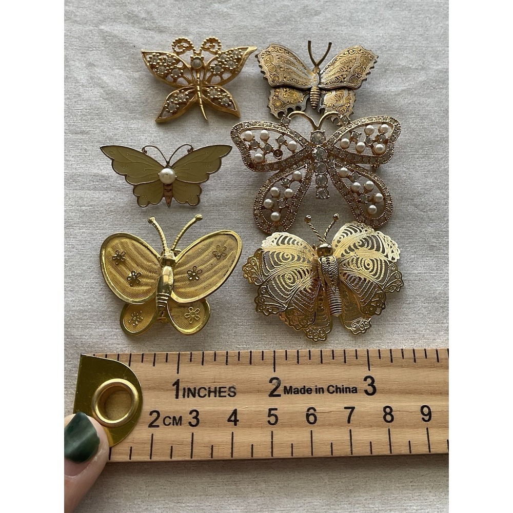 Lot Of 6 Vintage Brooch Pins Butterfly Gold Tone Estate Jewelry - Picture 6 of 12
